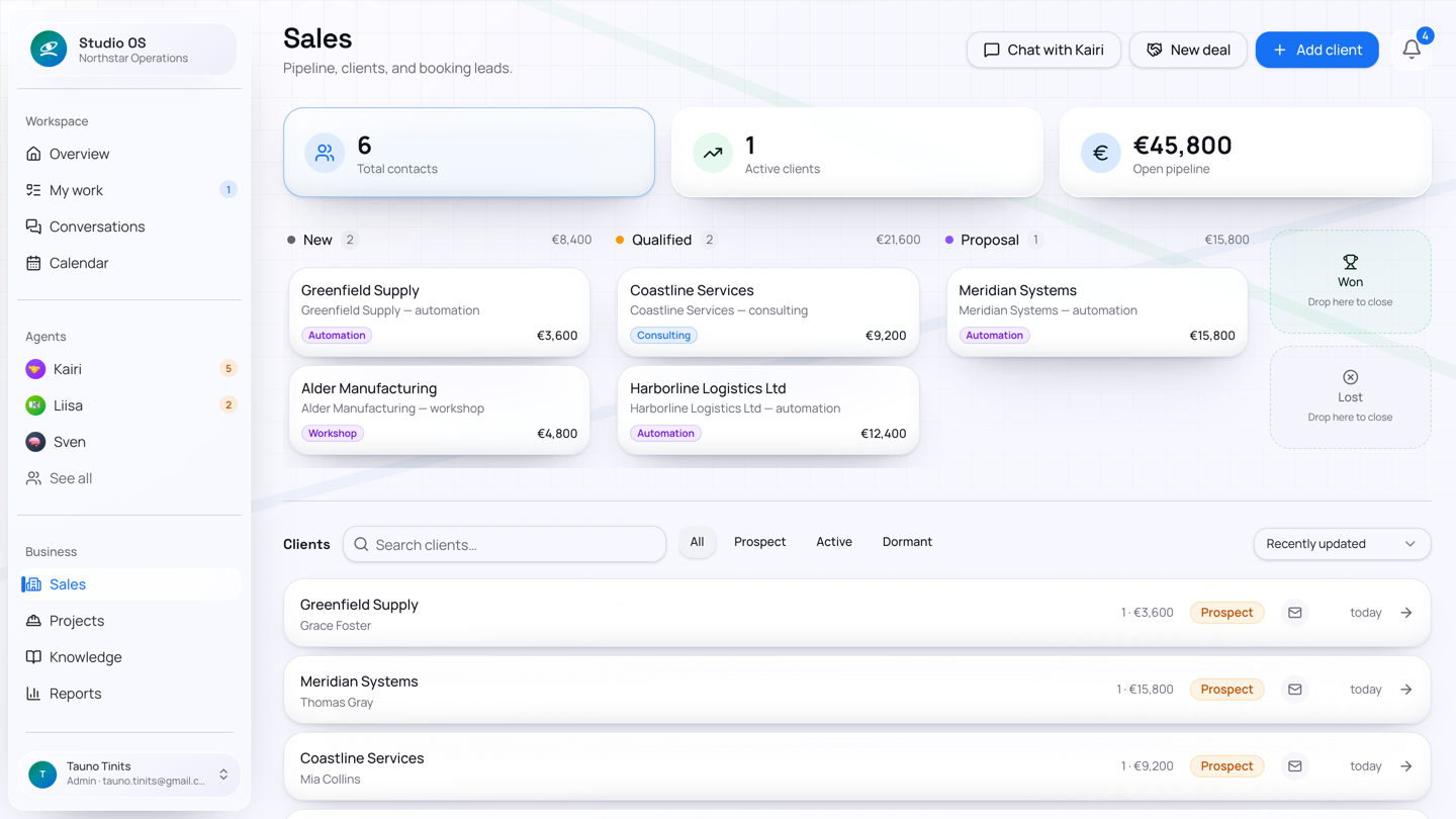 The sales board, whether the work arrived by email or you added it yourself.