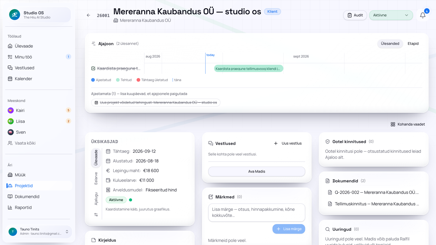 Projekti leht: ajajoon, lepingu maht kuluelarve vastu, dokumendid ja see, mida staatus tegelikult ütleb.